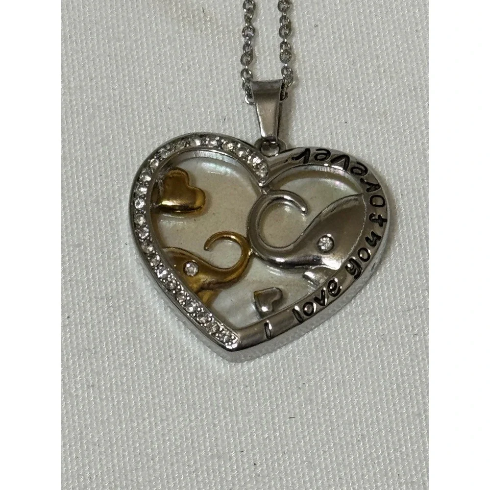 Stainless Steel Elephant Family‎ Heart Locket Necklace Mother of Pearl 18